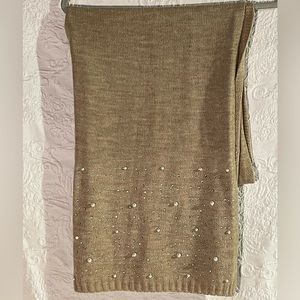Charlie Paige Scarf Tan with Gem and Pearl Accents